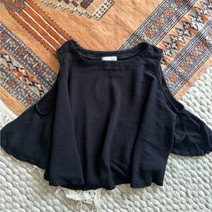 Ten Sixty Sherman Black Flowy Open Shoulder 3/4 Sleeve Top - Medium